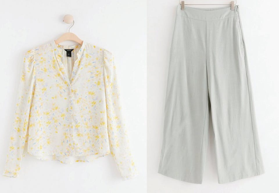 lindex nett SxaKYD Lindex gul bluse mønster vid bukse med høyt liv
